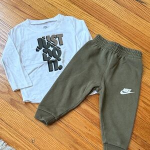 Nike Kids White and Olive Jogger Set